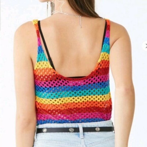 Forever21 Rainbow Print Sweater Tank Top Large - Picture 2 of 13
